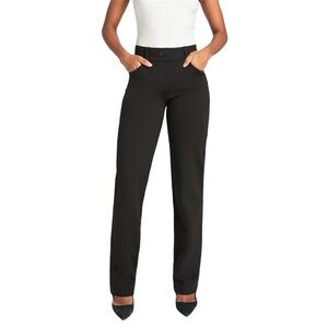 Betabrand 7-Pocket Dress Pant Yoga Pant Straight Black Stretch Ponte Knit Size M